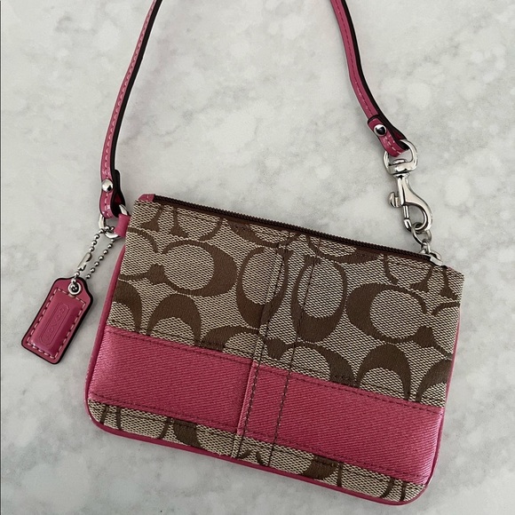 Pink & Brown Vintage Coach Monogram Wristlet - Picture 6 of 8